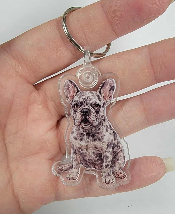 Merle French Bulldog Acrylic Keychain, Adorable 2" Double-Sided Acrylic French Bulldog Keychain - Cute Dog Lover Gift - Durable Lightweight
