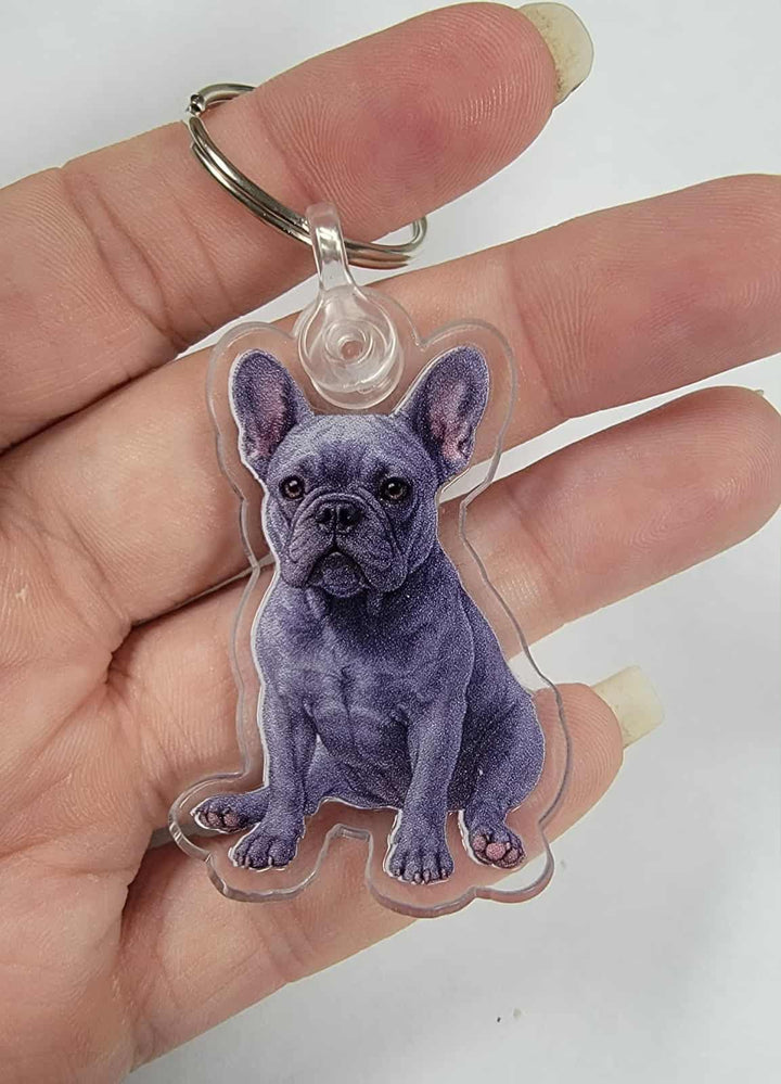 Blue French Bulldog Acrylic Keychain, Adorable 2" Double-Sided Acrylic French Bulldog Keychain - Cute Dog Lover Gift - Durable Lightweight