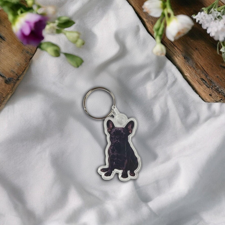 Black French Bulldog Acrylic Keychain, Adorable 2" Double-Sided Acrylic French Bulldog Keychain - Cute Dog Lover Gift - Durable Lightweight