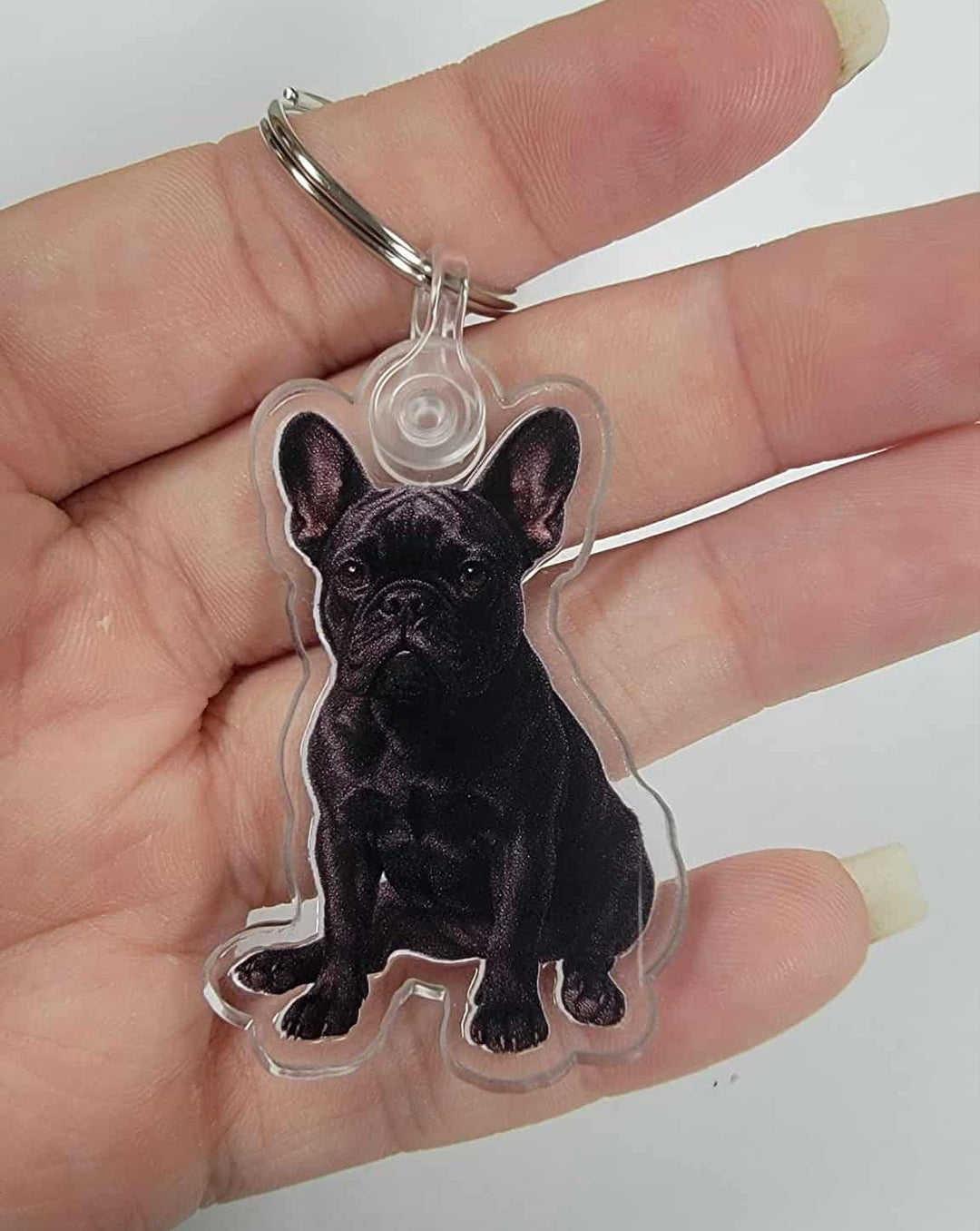 Black French Bulldog Acrylic Keychain, Adorable 2" Double-Sided Acrylic French Bulldog Keychain - Cute Dog Lover Gift - Durable Lightweight