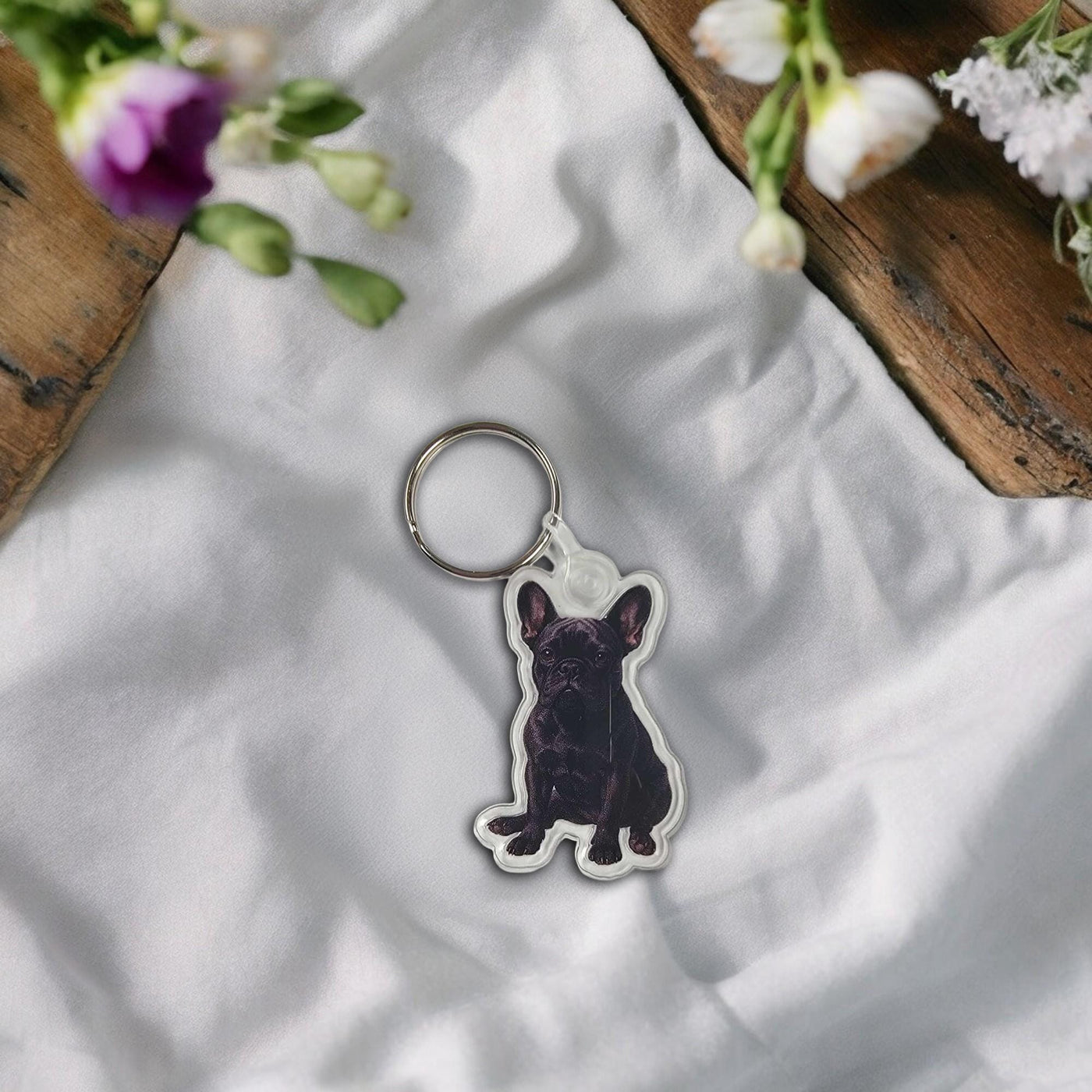 Chocolate French Bulldog Acrylic Keychain, Adorable 2" Double-Sided Acrylic French Bulldog Keychain - Cute Dog Lover Gift