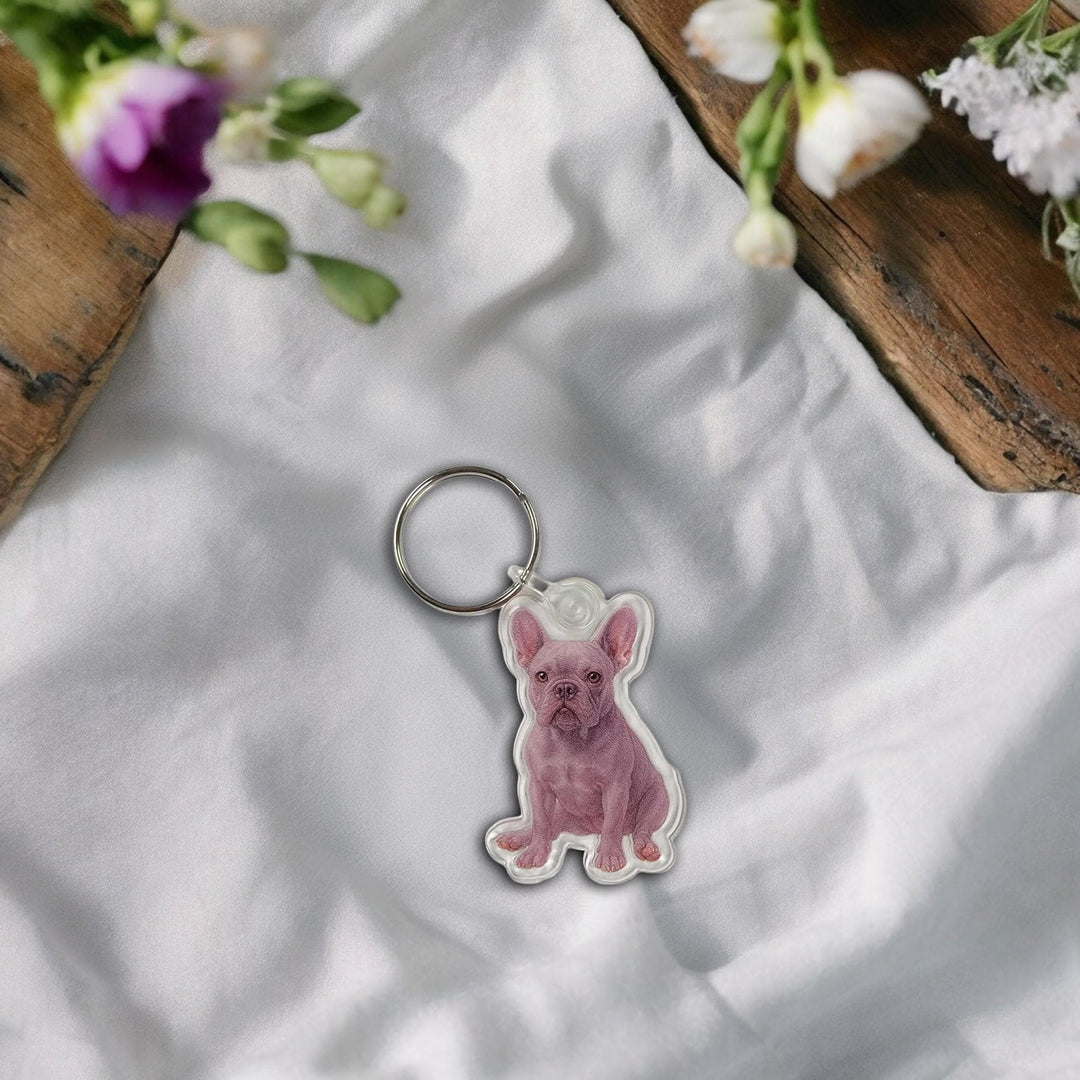 Fawn French Bulldog Acrylic Keychain, Adorable 2" Double-Sided Acrylic French Bulldog Keychain - Cute Dog Lover Gift - Durable Lightweight