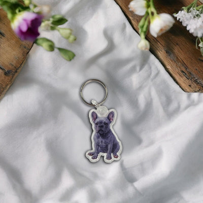Chocolate French Bulldog Acrylic Keychain, Adorable 2" Double-Sided Acrylic French Bulldog Keychain - Cute Dog Lover Gift