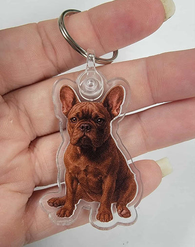 Chocolate French Bulldog Acrylic Keychain, Adorable 2" Double-Sided Acrylic French Bulldog Keychain - Cute Dog Lover Gift