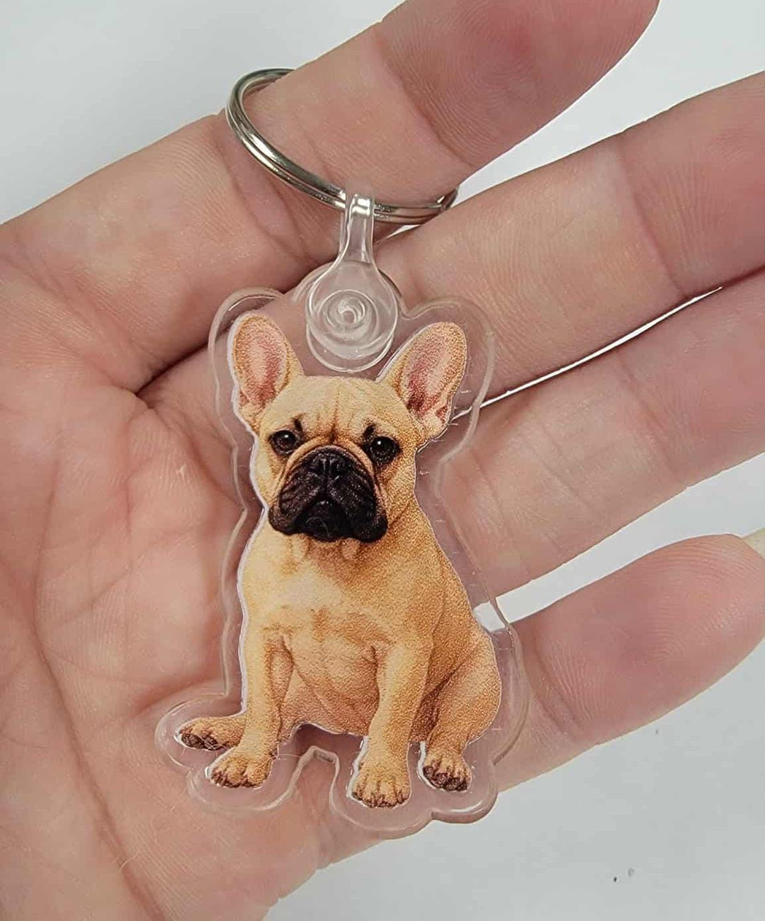 Fawn French Bulldog Acrylic Keychain, Adorable 2" Double-Sided Acrylic French Bulldog Keychain - Cute Dog Lover Gift - Durable Lightweight