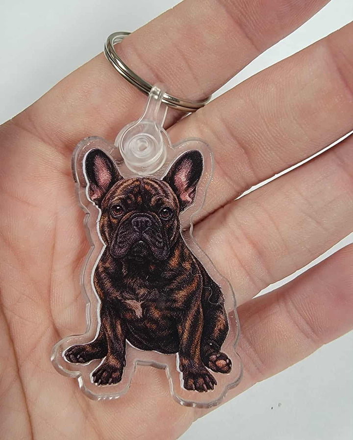 Brindle French Bulldog Acrylic Keychain, Adorable 2" Double-Sided Acrylic French Bulldog Keychain - Cute Dog Lover Gift