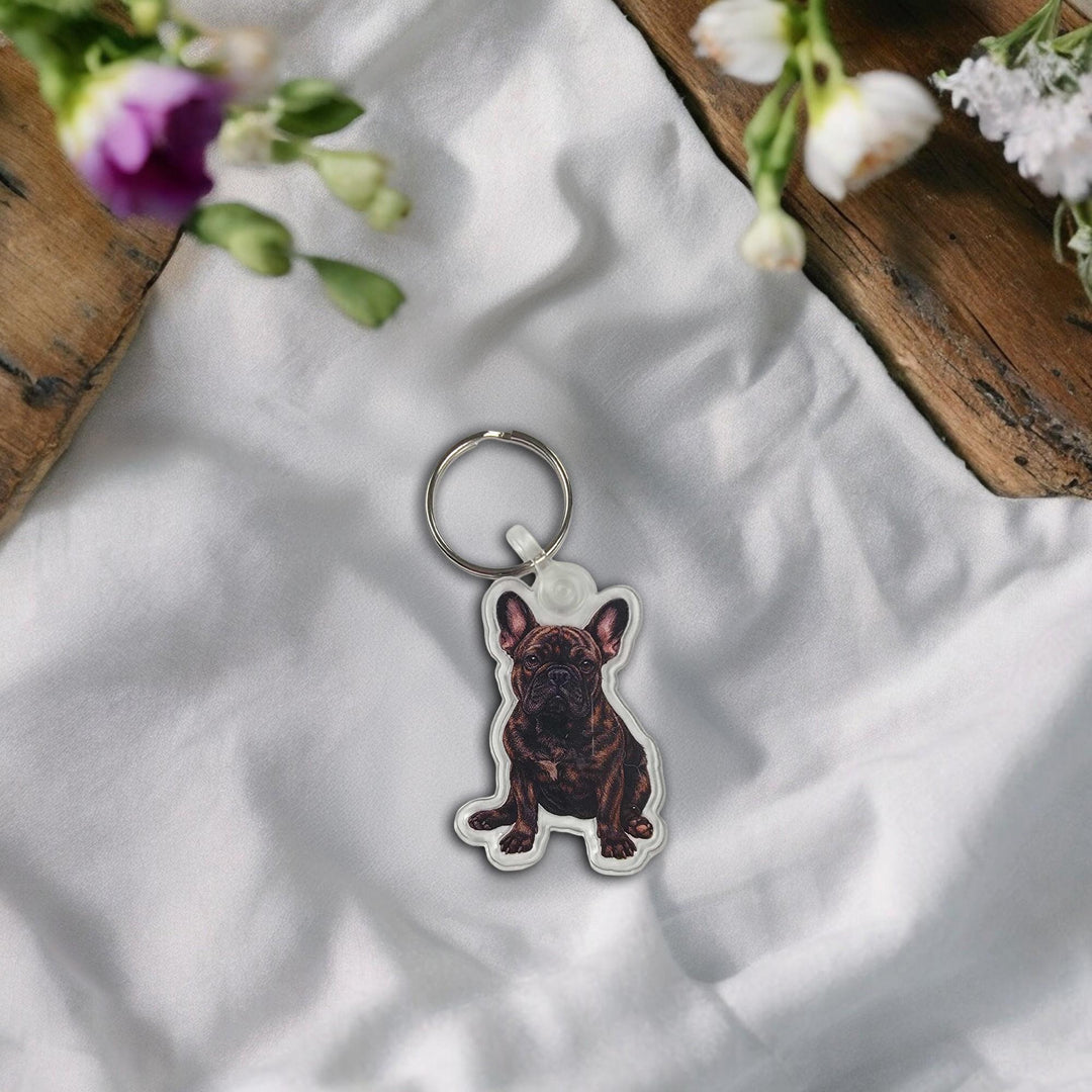 Brindle French Bulldog Acrylic Keychain, Adorable 2" Double-Sided Acrylic French Bulldog Keychain - Cute Dog Lover Gift