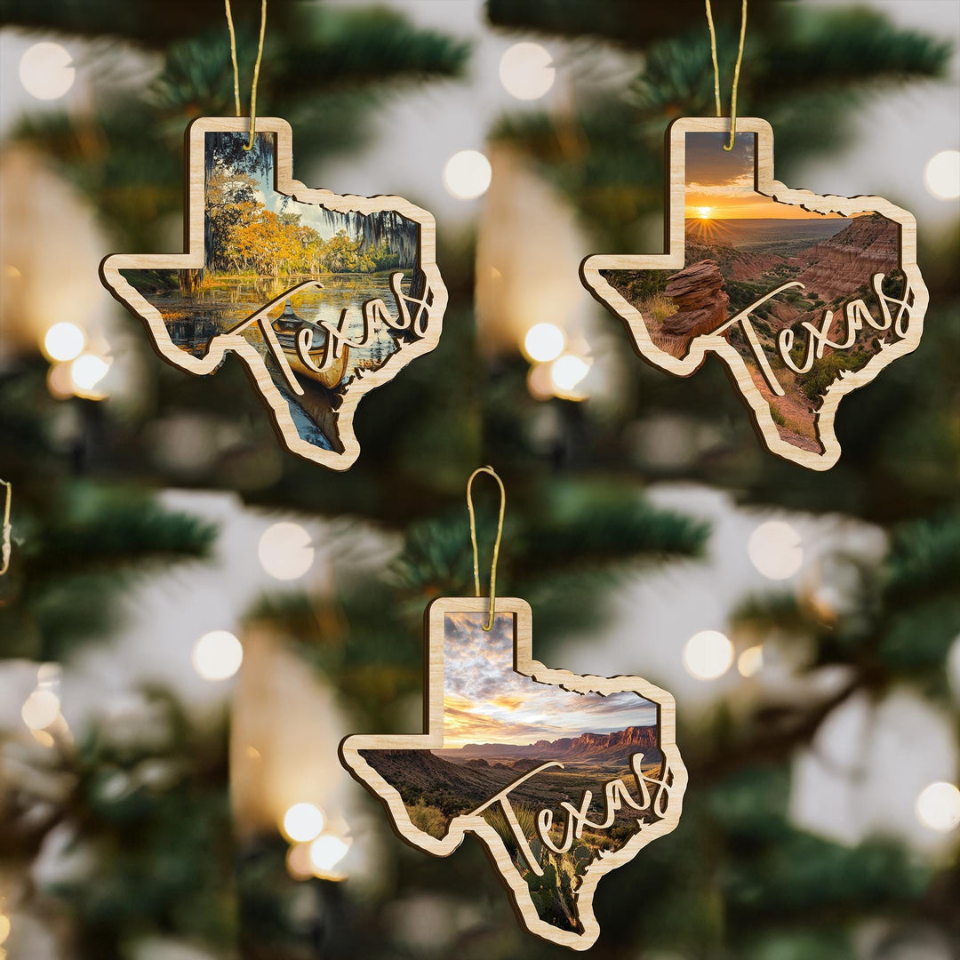 Texas state wood ornament custom photo option