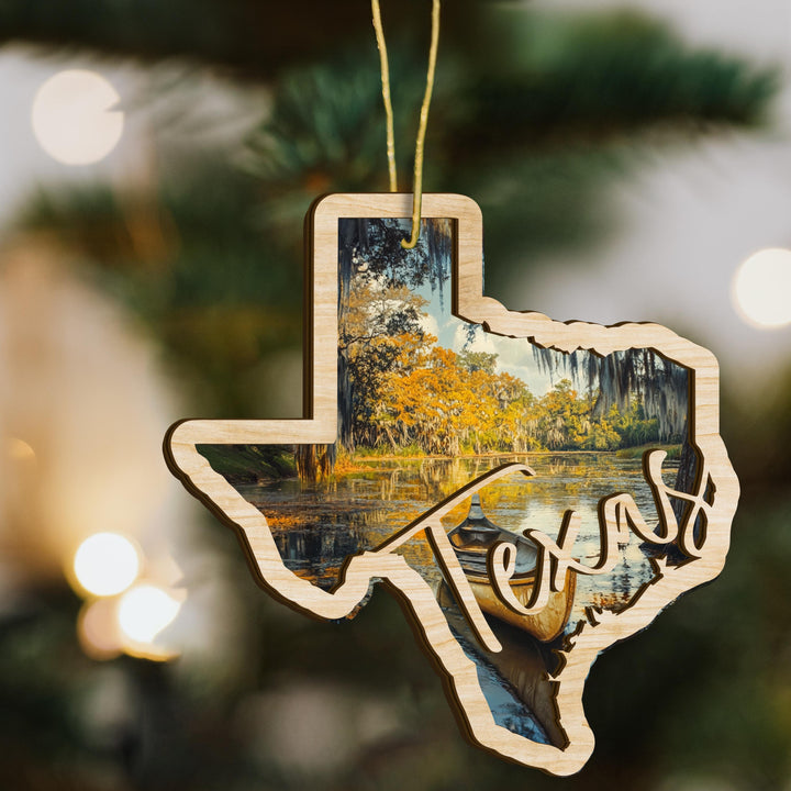 Texas state wood ornament hanging display