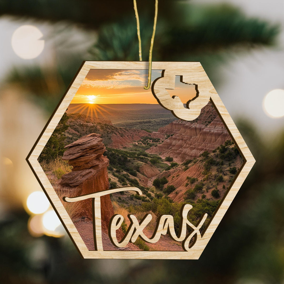 Texas state wood ornament scene detail