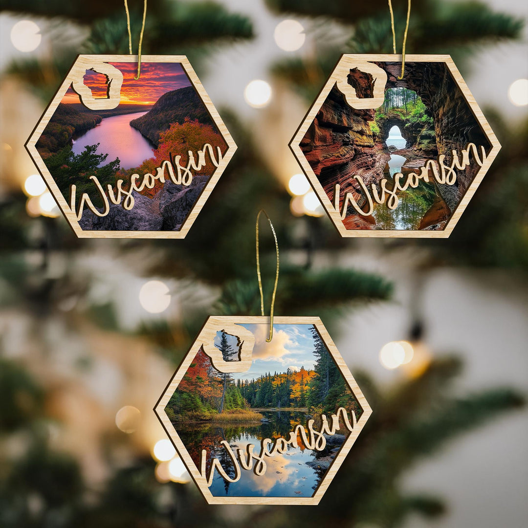 Wisconsin state wood ornament