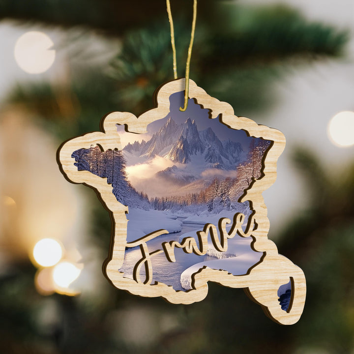 France wood ornament close up