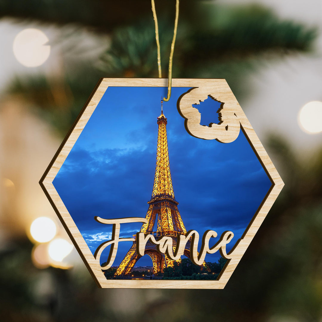 France wood ornament scene detail