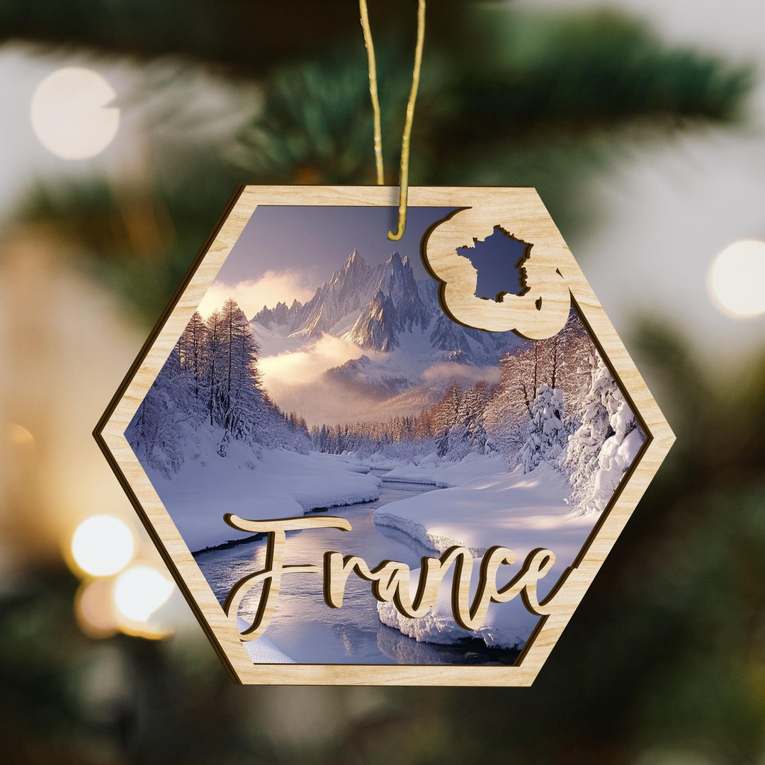 France wood ornament scene detail