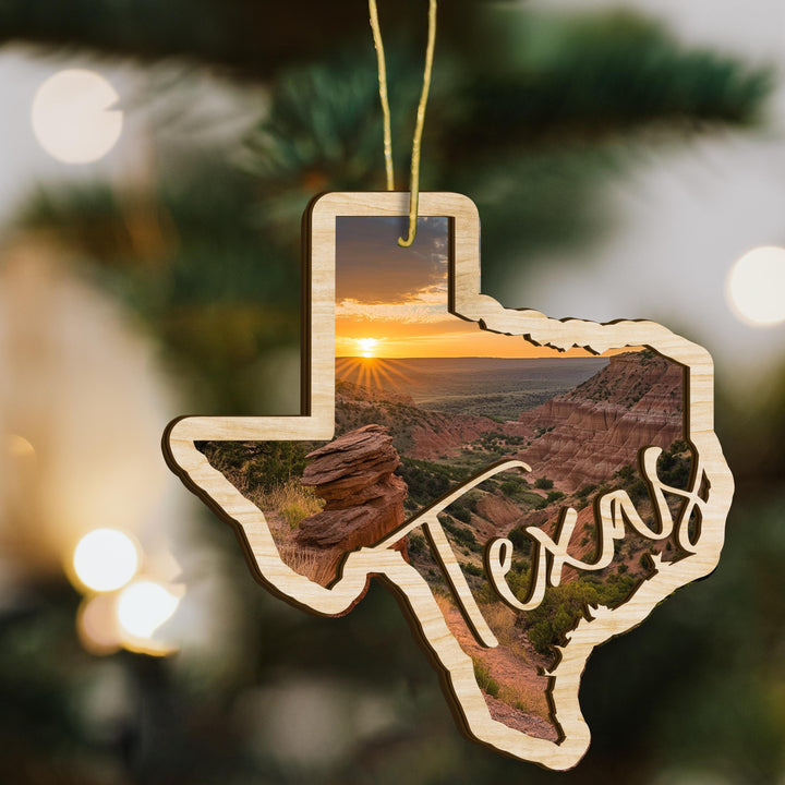 Texas state wood ornament close up
