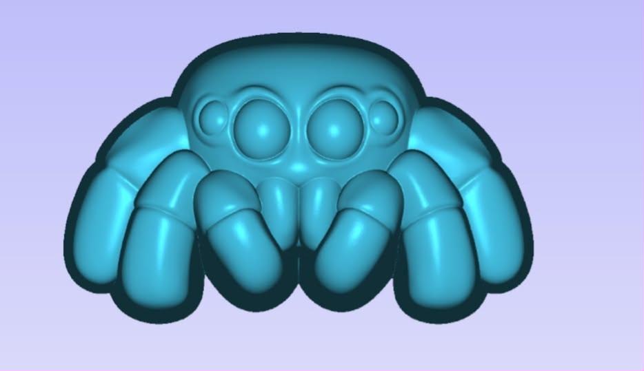 Cartoon jumping spider mold with two big domed eyes, four smaller eyes and eight splayed legs.