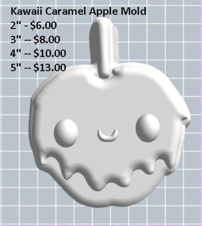 White caramel apple cast with drippy coating, short stick and a cute dot-eyed smiling face