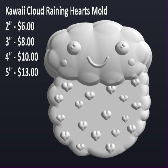 Kawaii cloud mold with a smiling face and a shower of small raised hearts falling below