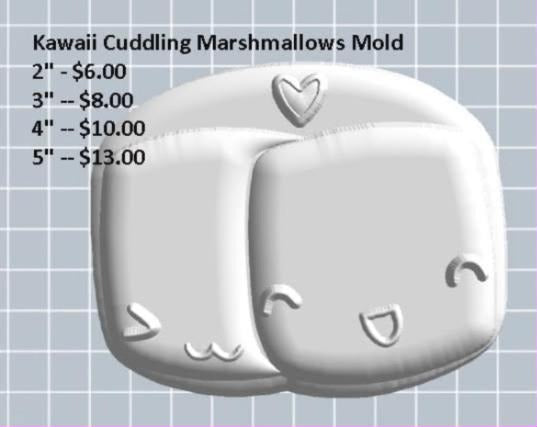 Mold of two puffy square marshmallows leaning together with closed-eye kawaii faces and a small heart.
