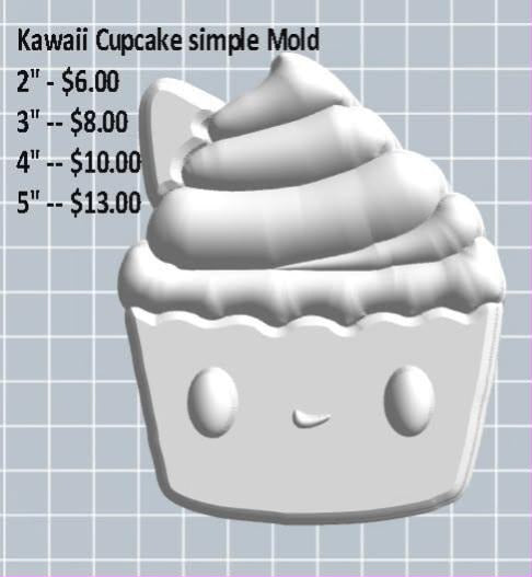 Cast mold of a cupcake with a tall frosting swirl and a simple smiling face on the wrapper