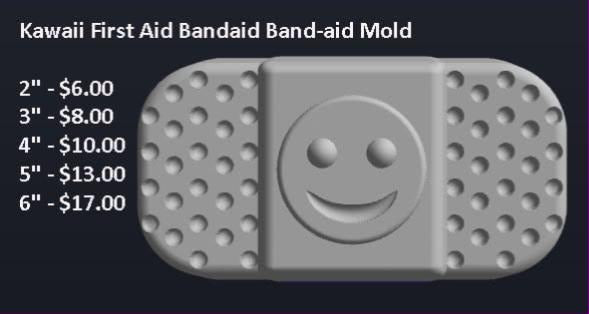 Adhesive bandage mold with two dimpled end pads and a smooth centre pad carrying a big smiley face.