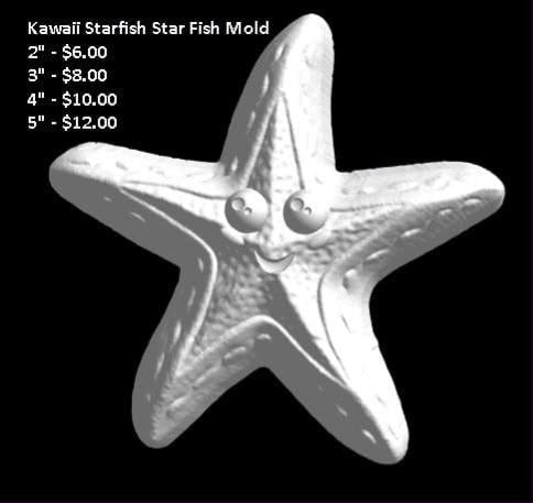 Cast mold of a chunky five-armed starfish with a pebbled surface and two small bump eyes