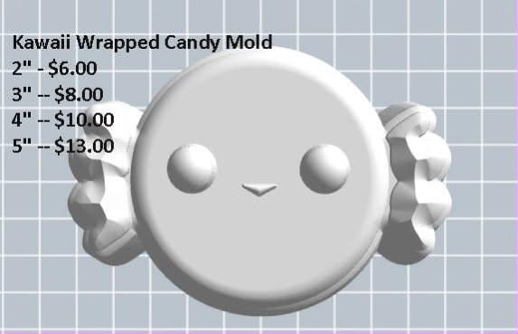 Kawaii wrapped candy mold, round sweet with pleated twisted wrapper ends and a small face