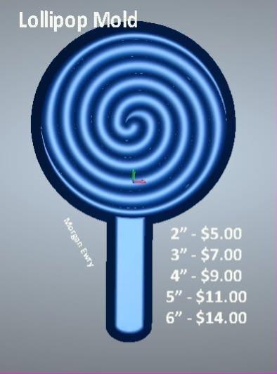 Blue lollipop mold with a spiral swirl face on a flat stick.