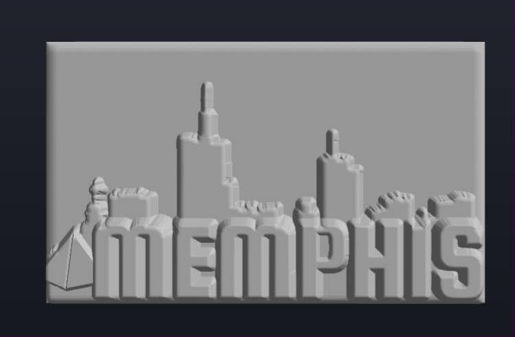 Grey render of a Memphis skyline mold with pyramid, downtown towers and MEMPHIS in block capitals