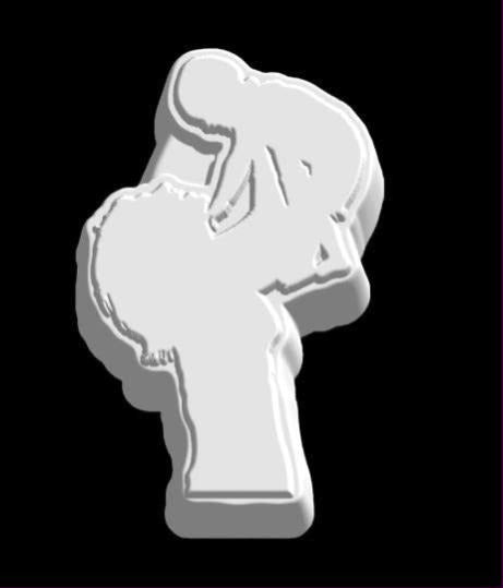 Cast silhouette mold of a mother lifting a baby overhead as a single joined shape
