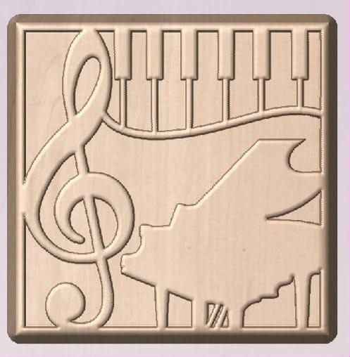 Square plaque mold with treble clef, a run of piano keys and a grand piano silhouette
