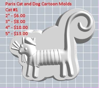 Cartoon cat mold with a striped body, long whiskers and a large curled tail.