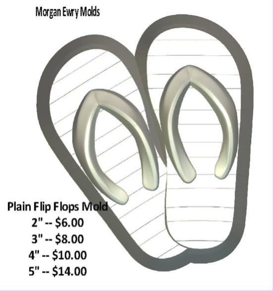 Mold of a pair of plain flip flops with Y-straps and ridged footbeds, set toe to toe.