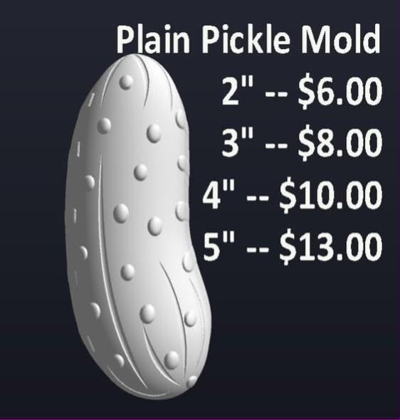 Mold of a plump upright pickle with scattered raised bumps and soft lengthwise ridges.