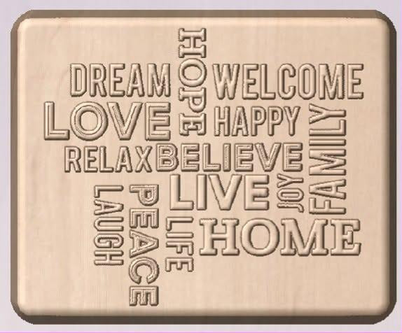 Word art plaque mold with fourteen positive words including dream, hope, love, family and home in raised lettering