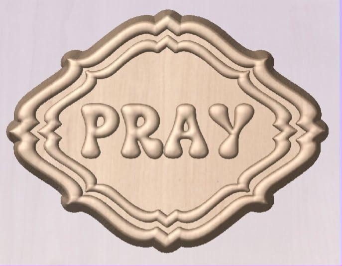 Ornate lobed plaque mold with a double stepped border and PRAY in fat rounded capitals.