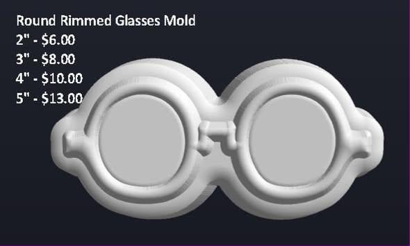 Grey render of a round rimmed glasses mold with two circular lens rims and a short bridge