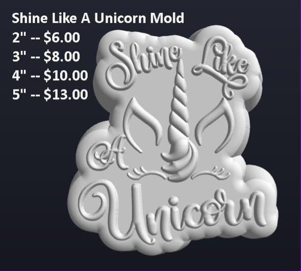 Grey render of a cloud plaque mold reading Shine Like a Unicorn with a spiral horn
