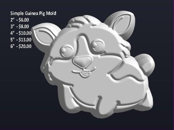Grey render of a chubby cartoon guinea pig mold with tufted fur and big round eyes