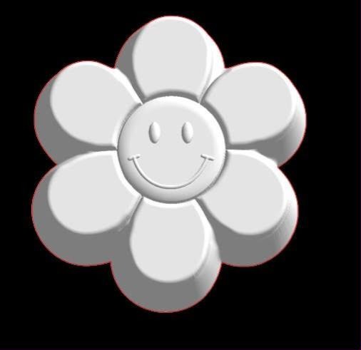 Retro daisy mold with six rounded petals and a smiley face on the raised round centre.