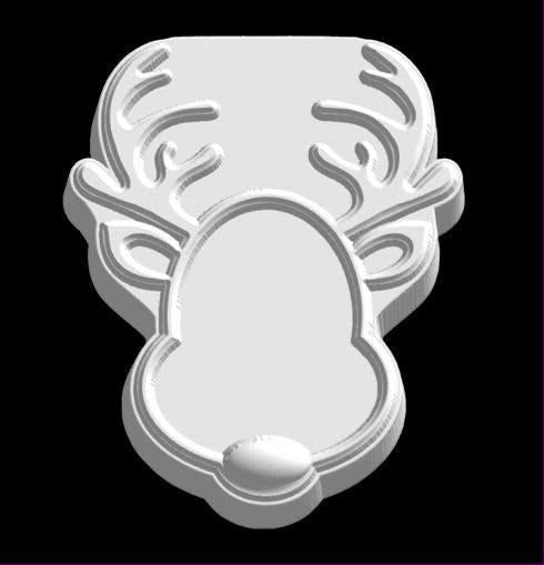 Blank-faced reindeer head mold with branching antlers, swept ears and a small oval nose.
