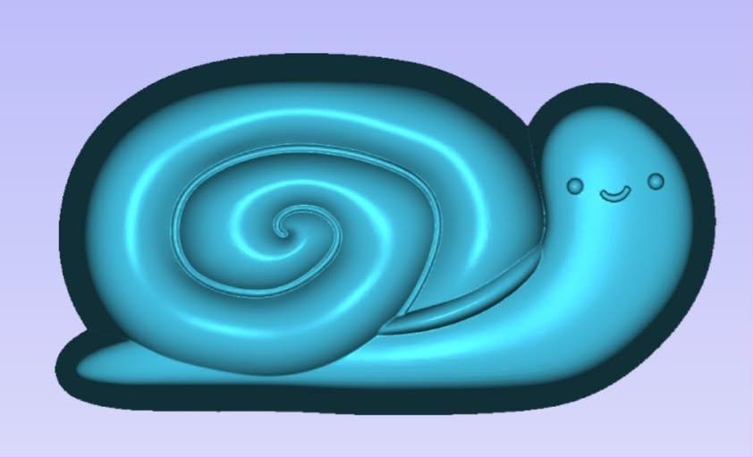 Cute snail mold with a big spiral shell, two eye stalks with dot eyes and a small smile.