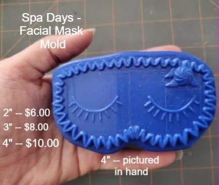 Blue cast sleep mask with a ruffled edge, closed lashed eyes and a small bow