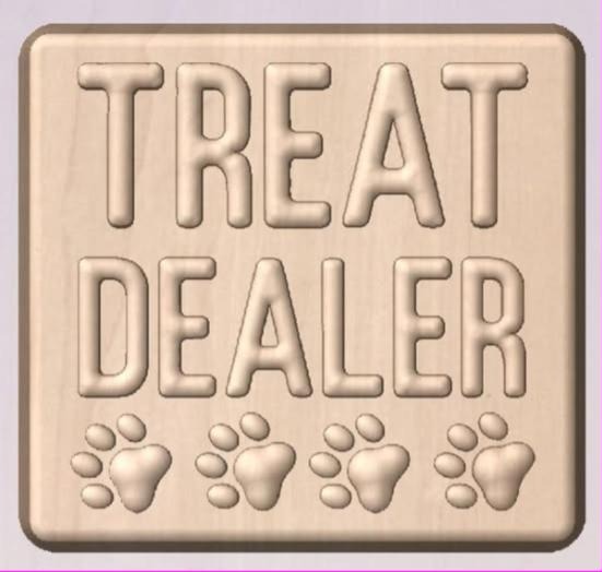 Rounded plaque mold lettered TREAT DEALER with a row of four paw prints along the bottom.