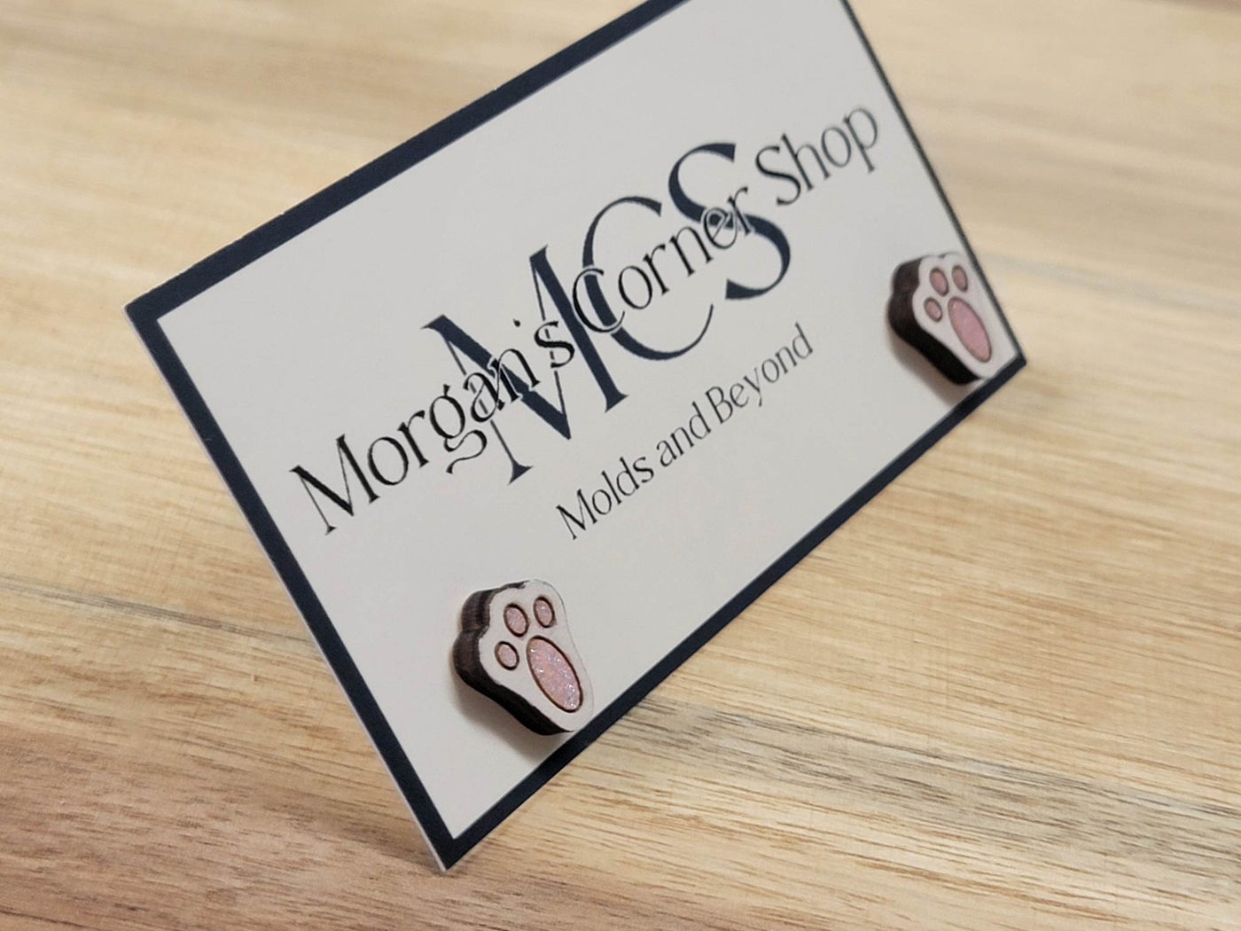 Wood Bunny Feet Stud Earrings