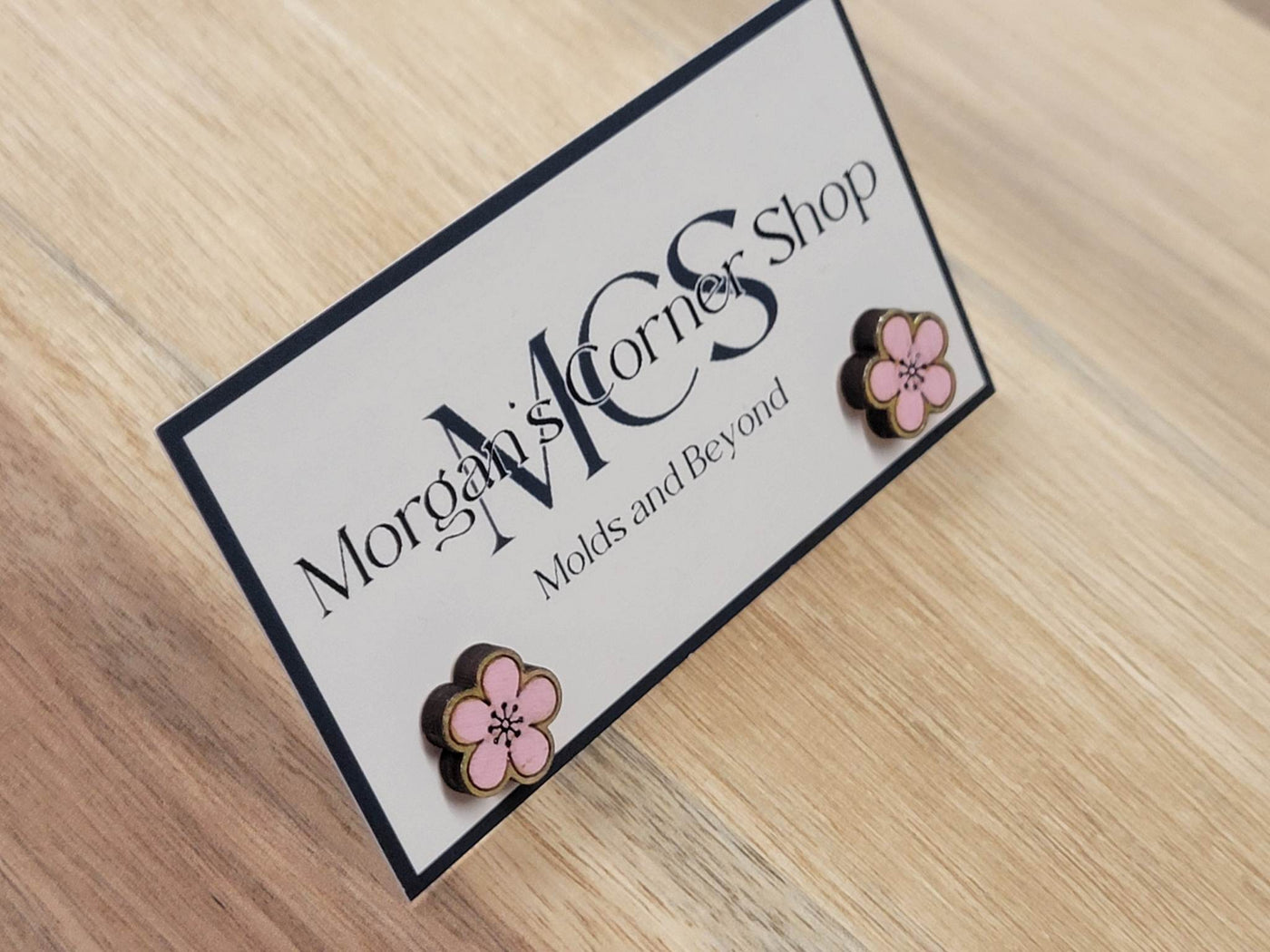 Wood Cherry Blossom Stud Earrings