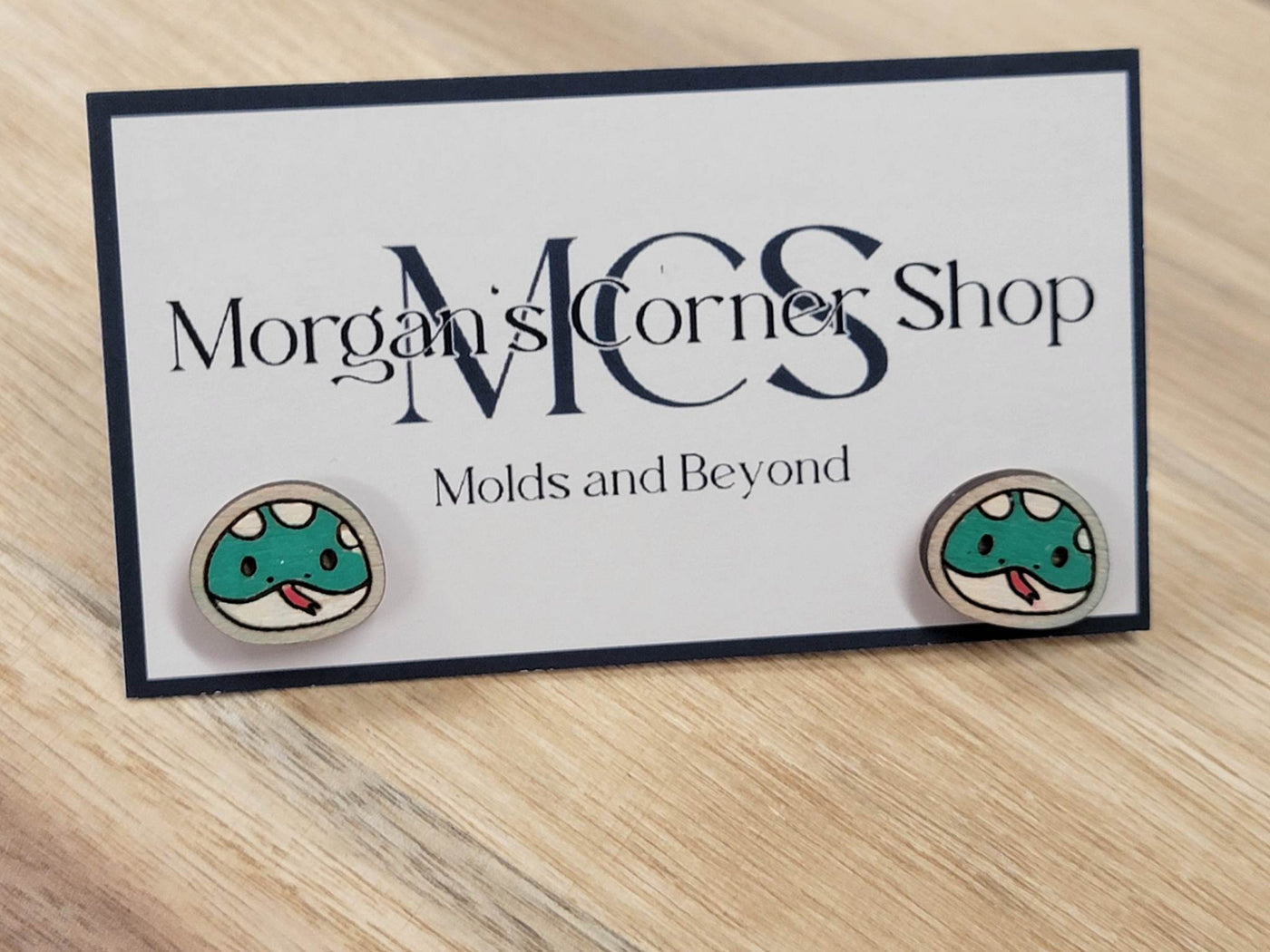 Wood Cute Snake Stud Earrings