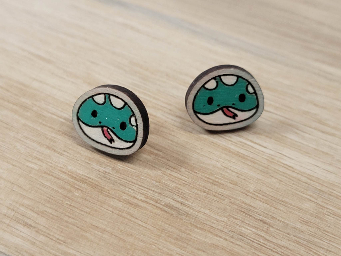 Wood Cute Snake Stud Earrings