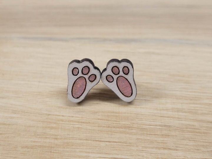 Wood Bunny Feet Stud Earrings