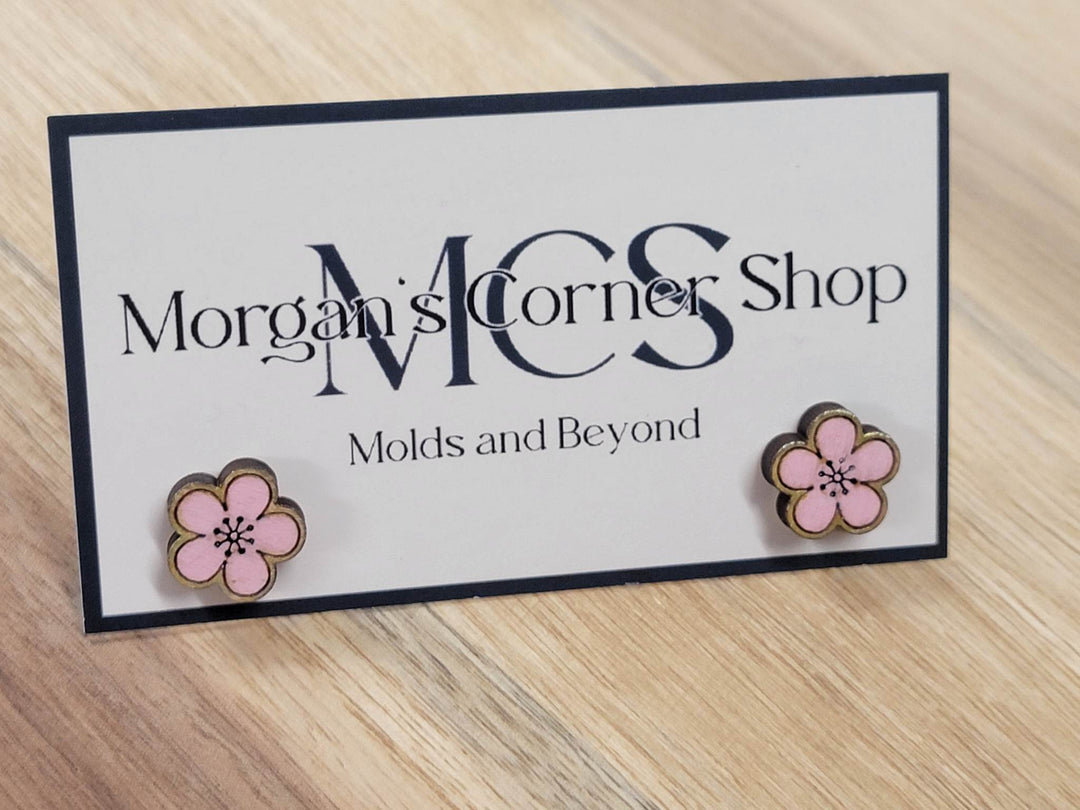 Wood Cherry Blossom Stud Earrings
